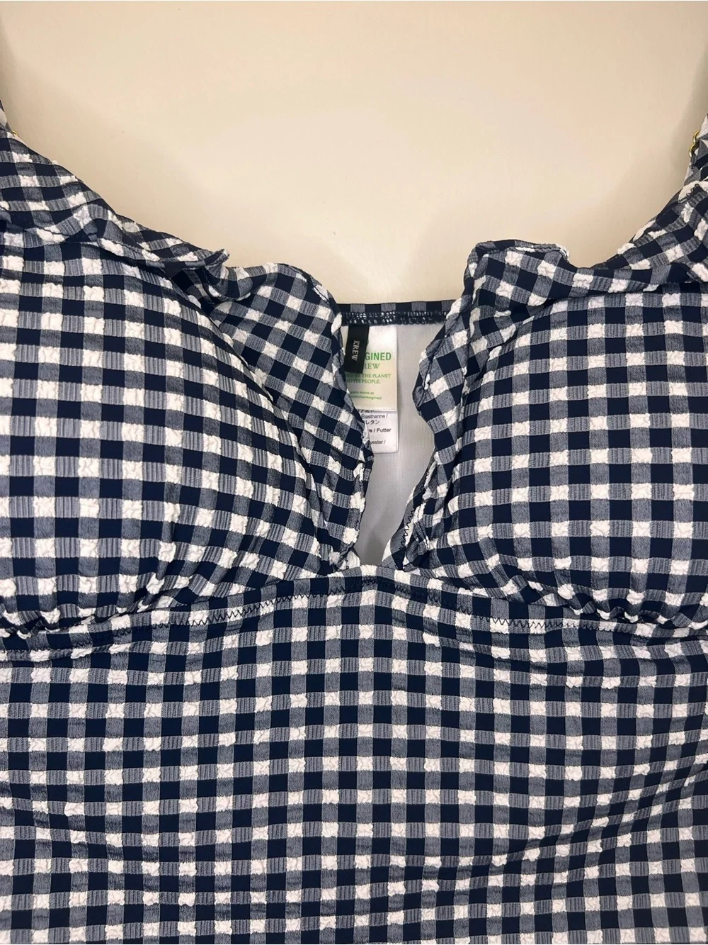 J.Crew Reimagined Gingham bodysuit Size 22 Ruffle High Cut